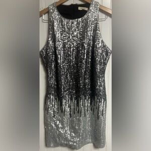 Just Me Bodycon Mini Dress with Silver Black Sequins Size Large Sleeveless